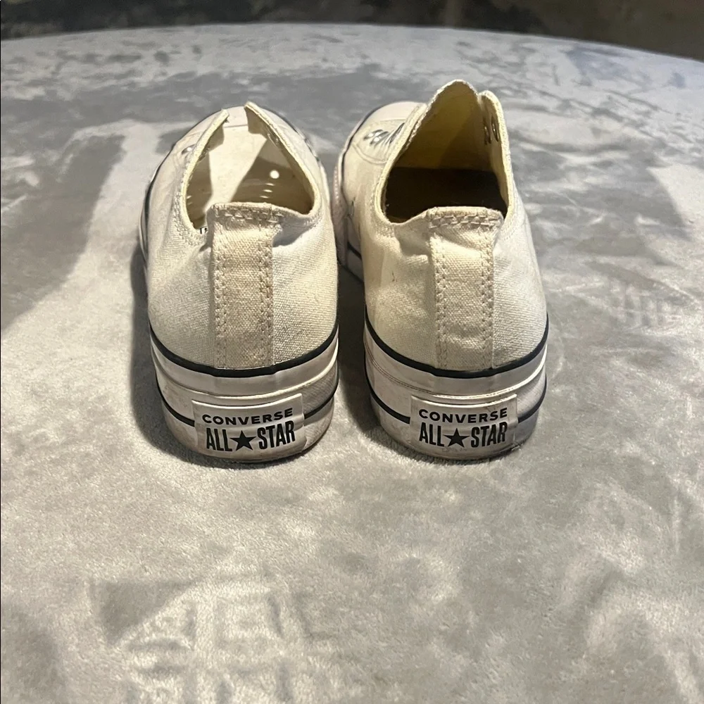 Classic Cream Canvas Platform Chuck Taylor All Stars. No laces. Used condition. - Picture 4 of 9